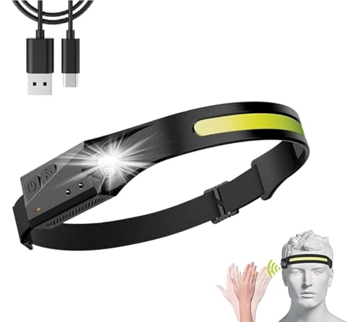 LED Headlamp with All Perspectives Induction 230° Illumination, 350 Lumens, 2 in 1 Lightweight Head Lights, Weather-Proof, Type C Rechargeable Head...