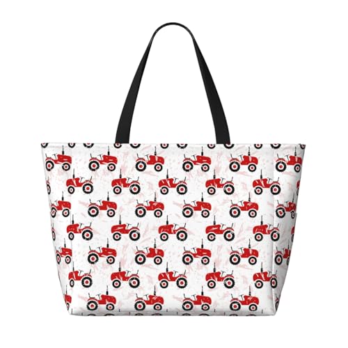 Red Wheeled Tractors Print Beach Pool Bags Tote For Women Ladies Large Gym Tote Carry On Bag For Weekender Travel Waterproof2