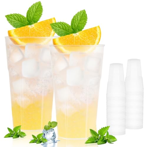 Jiaoshou Pan 50 Vasos de Plastico 500ML, Copas Plastico Duro Reutilizables, Vasos de Cóctel para Festivales, Navidad, Bodas, Cumpleaños (25 Transparente + 25 Mate)