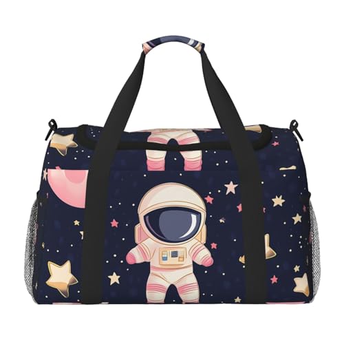 Cartoon Astronaut Duffle Bag for Travel Space Planet Sports Gym Tote Carry On Bag Large Shoulder Weekend Overnight for Workout