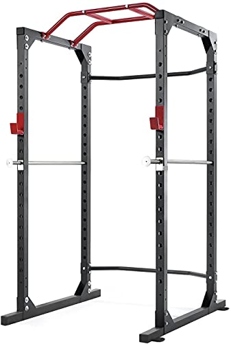 Power Cage Squat Rack Cage with 2022 Upgraded Galvanized Safety Bar, 19-Level Adjustable with J-Hooks Heavy Duty for 1000lbs Capacity Olympic for Barbell Lifting, Squat Stand, Push ups, Pull ups