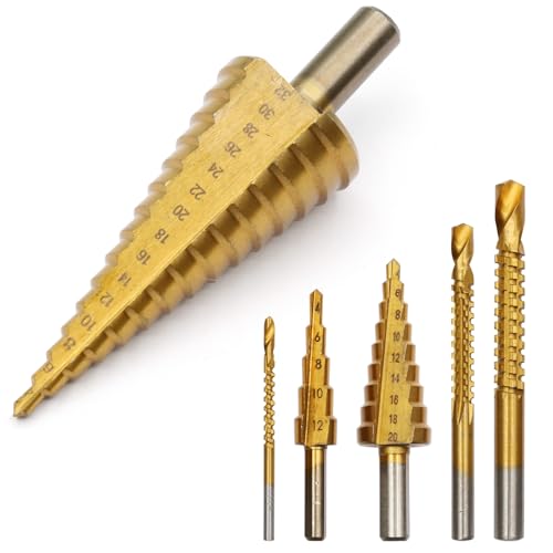 ZOCONE 6 Pcs Step Drill Bit Set, Cone Cutter Step Drill Bit for Metal 12 20 32mm Titanium Coated Hole Cutter Cone Drill Bit for Metal Wood Steel Aluminum