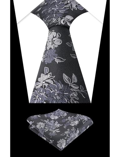 Image of Alizeal Mens 3.15inch Retro Floral Necktie and Hanky Vintage Wedding Tie and Pocket Square Set