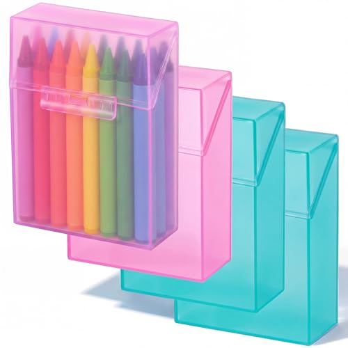 Image of Clabby 4 Pcs Clear Plastic Crayon Boxes Hold 24 Count, Teal,Pink | Organizer Box, Case, Colorful, Portable Storage Holder with Snap Lid, for Kids Boys Girls School Classroom Home Art Supply