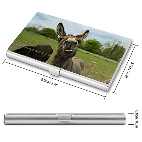 Niapessel Business Card Holder, Brown Furry Donkey Print Pocket Slim Portable Metal Business Card Case for Women Men, 3.7X2.2X0.3 Inch2