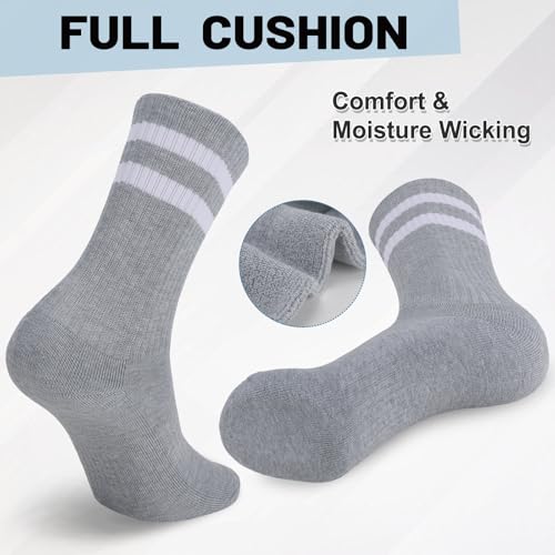 Image of Ultrafun 5 Pairs Striped Crew Socks Cotton Cushioned Athletic Sports Running Socks for Men Women Teens