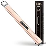 REIDEA R1 電子ライター キャンドルライター プラズマライター フラットライター 防風 フレームレス USB充電式 アークライター 安全ボタンとパワーインジケーター付き キャンドル BBQ 花火用 シャンパンゴールド