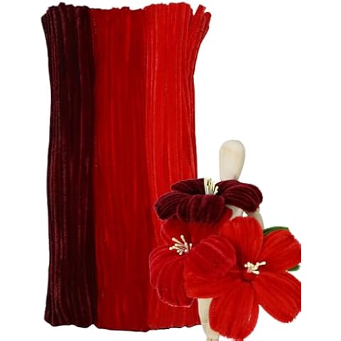 Harmoso Red Color Trio Pipe Cleaner Set - 300pcs, Thick Fluffy Chenille Stems for Arts & Crafts, Perfect for Making Animals, Flowers, and Festive Decorations(12 inches x 0.24 inches) Cover