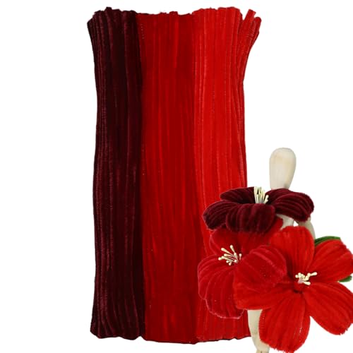 Harmoso Red Color Trio Pipe Cleaner Set - 300pcs Thick Fluffy Chenille Stems for Arts & Crafts Perfect for Making Animals Flowers and Festive Decorations(12 inches x 0.24 inches)