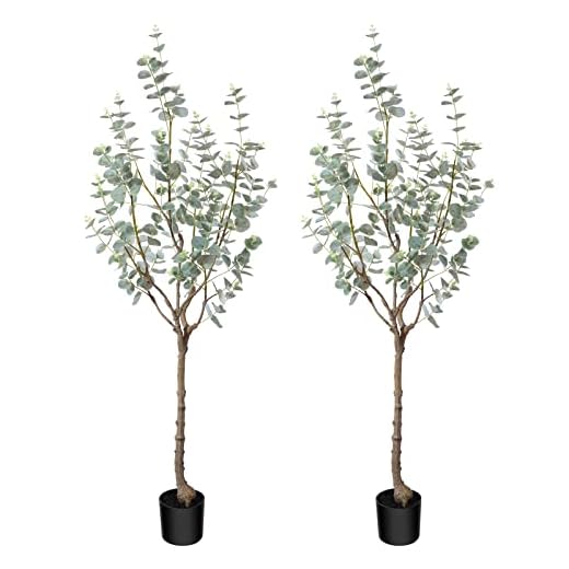 LOMANTO Artificial Eucalyptus Tree 4Ft Faux Eucalyptus Plant in Pot Fake Tree for Home Decor Indoor Living Room Perfect Housewarming Gift Green 2Pack