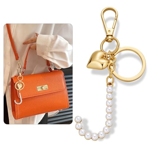 LILIE&WHITE Gold Keychains For Women With Imitation Pearl Letter Gold Bag Charms Purse Charms Key Chains Fashion Initial J Keychain Accessories Alphabet Monogram Keychains