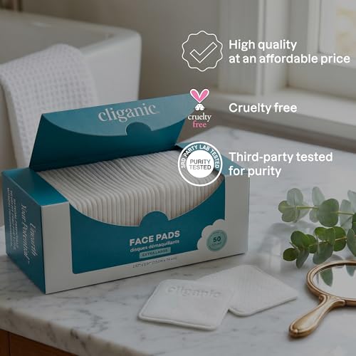 Image of Cliganic Extra Large Face Pads (400 Count) - Soft, Extra Absorbent, Ultra Durable, Hypoallergenic, For Makeup, Nail Polish & Daily Buildup Removal, Toner & Cleanser Application, Dual Sided & Lint-Free
