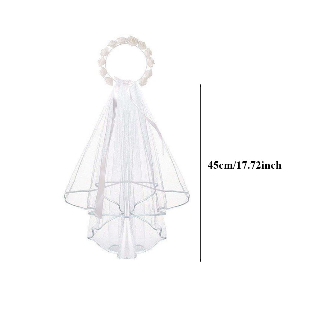 Bride Veil White Flower Wreath Headband with Lace Veil Floral Veils Headpiece Boho Flower Crown Hair Accessories for Party Wedding Engagement - Image 2