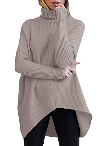 Image of ANRABESS Womens Casual Fall Sweater Turtleneck High Neck Batwing Sleeve Oversized Sweater Dress