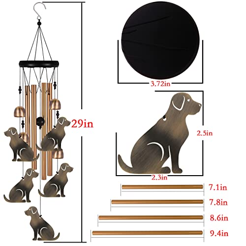 Bronze Dog Wind Chime, Gifts For Mom, Home, Garden, Balconies, Rooms, Patio, Indoor, Outdoor Dog Decoration, Dog Chimes, With 4 Aluminum Tubes 5 Dogs Wind Chimes, Dog Wind Catcher, Dog Wind Bell Decor #TOP3