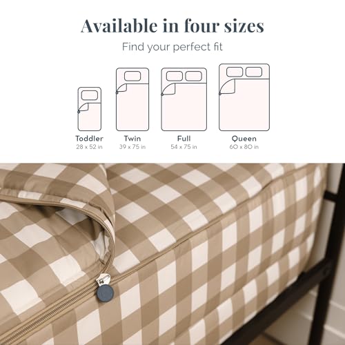 Image of Beddy's Warm Tan Checkered All-in-One Zipper Bedding Set for Kids - Toddler | Smooth-Glide Zippers, Easy To Make & Wash, Soft Durable Fabric, Checkered Interior, Includes Pillowcase & Sham
