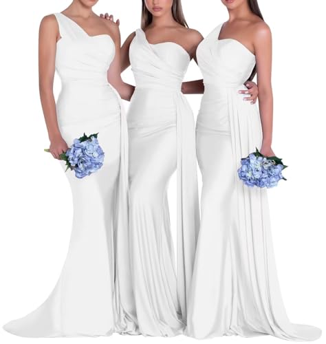 Image of One Shoulder Bridesmaid Dresses for Wedding Long Satin Bodycon Prom Dress Mermaid Formal Evening Gowns