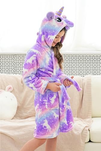 Doctor Unicorn Girls Fleece Hooded Robe Toddler Warm Fuzzy Bathrobe2