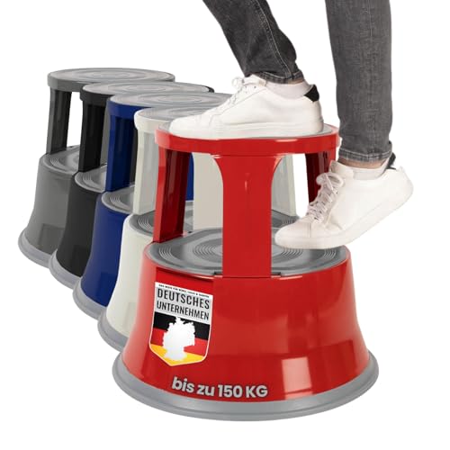 casa pura Tritthocker aus Stahl - Rollhocker 40 cm - 150 kg Tragkraft - Elefantenfuß mit Rollen - rutschfeste Gummi-Trittfläche - rot