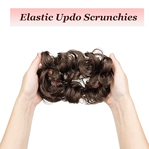 Cybelleza Messy Bun Hair Piece Curly Hair Scrunchies Thick Messy Hair Bun Updo Hairpiece Synthetic Ribbon Ponytail Extensions Donut Chignons Wavy Wig for Women Girls 35g Chestnut Brown - Image 3