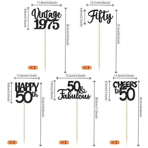 Image of 15 PCS Black 50th Birthday Centerpiece Sticks Fifty Happy 50th Vintage 1976 Table Flower Centerpieces Sticks Cheers to 50 Fabulous Floral Decorations for 50th Birthday Party Centerpieces Supplies