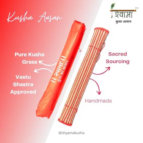 Image of SHYAMA KUSHA AASAN (Kusha Grass and Wool Aasan for Puja, Meditaion & Japa 60 * 60 CM With Cover) (RED)