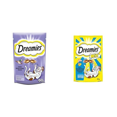 Dreamies Seti | Kedi Ördekli Ödül Maması 60 gr x2 + Kuru Somonlu ve Peynirli, 60 G x2
