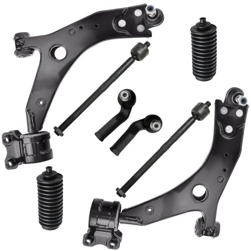 Image of Detroit Axle - 8pc Front End Kit for 08-13 Volvo C30, 06-13 C70, 06-11 V50 S40, 2 Lower Control Arms w /Ball Joint 2 Boots 4 Tie Rods 2006 2007 2008 2009 2010 2011 2012 2013 Replacement