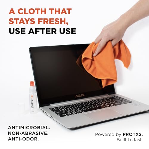 WHOOSH! Screen Shine Go - 1 fl oz Refillable Screen Cleaner Kit with Microfiber Cloth for MacBook, Phone, iPad & Eyeglasses - Powerful Streak-Free Cleaning - Pocket-Sized, TSA-Approved for Travel