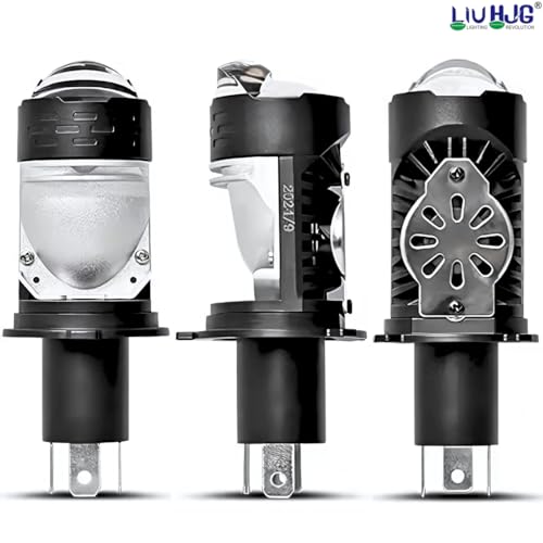 Image of LIU HJG H4 Projector Lens LED Headlight Bulb 50W White Light with Red Devil Eye, Waterproof, Heat Dissipation, Universal Fit for Car, Bike, Truck, Van, High Brightness (Pack of 1)