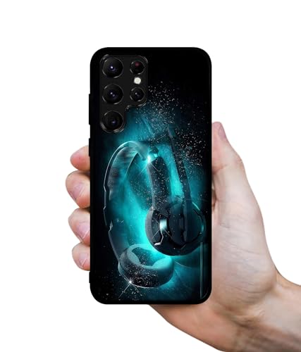 Image of Cool Headphone Design Premium 2D Printed Metal Back Case Cover for Samsung Galaxy S22 Ultra 5G