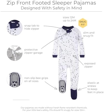 Burt's Bees Baby baby-boys Sleeper Pjs, 100% Organic Cotton, One-piece Footie, Zip Up Jumpsuit, Snug Fit Pajamas