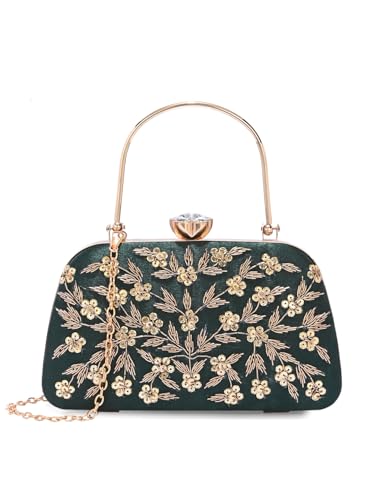Image of TOOBA Handicraft Women's Beautiful Bling Box Clutch Bag | Evening Bag, Bridal Purse & Party Handbag | Wedding & Special Occasion Clutch (Small Boat)