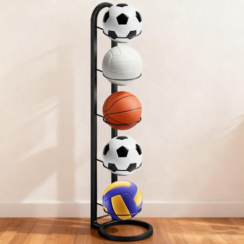 Support de Rangement pour Ballon à 5 Niveaux, Support Ballon Basket en Métal, Rangement Ballon...
