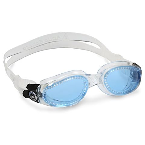 Aqua Sphere Kaiman Swim Goggles with Blue Lens (Transparent). UV Protection Anti-Fog Swimming Goggles for Adults Cover