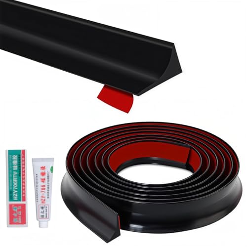 Image of HASTHIP 2m /78.7inch Water Stopper with Glue - Sink Splash Guard in Kitchen Water Dam Barrier Strip Shower Silicone Bendable Water Stopper for Kitchen Sink, Black