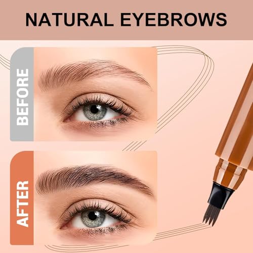 Generic 2PC Microblading Eyebrow Pencil,2026 Upgraded 4 Tipped 3D Waterproof Brow Pencil with,Micro-Fork Tip Easy to Create a Natural Makeup Look, Suitable For All day use (Dark Brown)