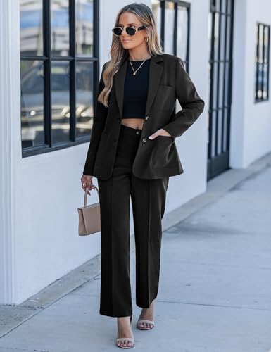 luvamia Elegant Womens Pantsuit Black Sets Women 2 Piece Outfits Women Pant Suits Dressy Casual Corporate Outfits for Pantsuit Long Sleeve Blazer Sets Black Size Medium US 8 to 10 - Thumbnail 7