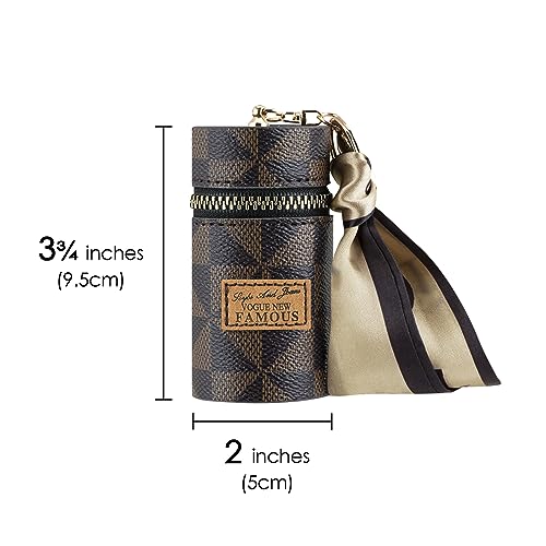 2 Pack Lipstick Case, Leather Lip Gloss Bag for Purse, Travel Lipstick Organizer with Keychain for Women (Brown, White)3