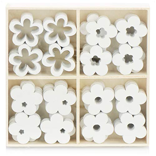 com-four® 32x Flower Sprinkle Decoration - pequeñas Flores de Madera en Cuatro diseños - Flores de Madera para Decoraciones de Mesa y Primavera (32 Piezas de Flor)