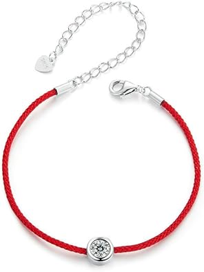 S925 Sterling Silver Solitaire Diamond Link Bracelets with 0.5 Carat VVS1 Diamond, Red Rope Lucky Bracelet, Chic and Sophisticated Gift for Couples