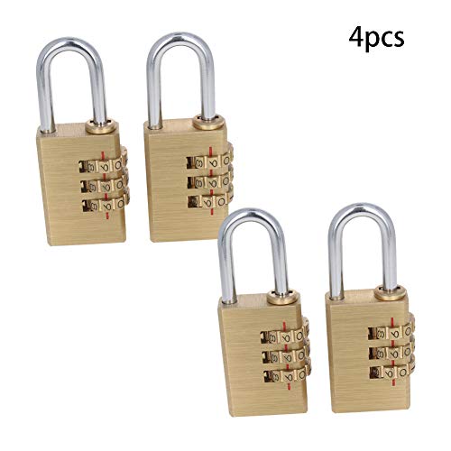 Image of 3 Digit Combination Padlock Solid Brass Padlock Heavy Duty Combination Lock Big 3 Rounds for Indoor and Outdoor Small Safety Luggage 4Pcs