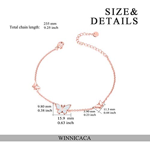 Winnicaca Butterfly Bracelet For Women Sterling Silver Rose Gold Created Opal Butterfly Adjustable Bracelet Anklet Opal Butterfly Jewelry Butterflies Gifts For Women Teen Girls Birthday Mothers Day Gifts #TOP4