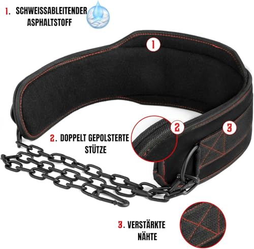 EVO Fitness Dip Gürtel robust 36\ verstellbare Kette Gewichthebergürtel 6.25\ Rückenstütze Hebegürtel Dip Gürtel Kinn Klimmzüge Männer und Frauen Bodybuilding Powerlifting Workout Traini (Schwarz)
