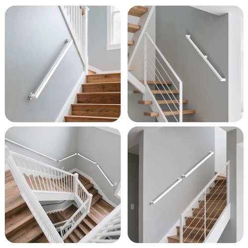 3FT Square Tube Handrail for Indoor Stairs,White Metal Stair Railing,Wall Mount Stair Railing,Morden Industrial Handrail,500lbs Load,Loft Porch Deck Safety Rail,Non-Slip for Kid,Seniors,Pregnant by KWDOBUUS - Used condition - Image 7