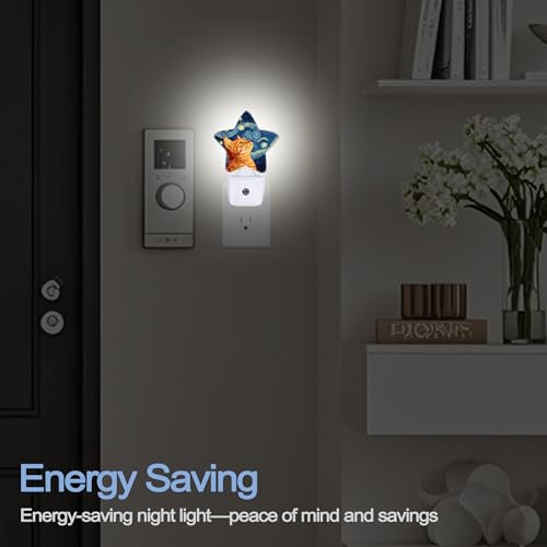 Image of Starry Night Cat Night Lights Plug Into Wall,Abstract Oil Painting Star Night Light for Kids,Nightlight with Dusk to Dawn Smart Sensor for Bedroom Bathroom Decor,Children Women Men Gift