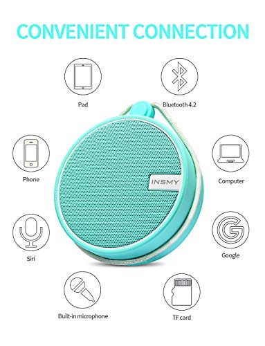 INSMY C12 IPX7 Waterproof Shower Bluetooth Speaker, Portable Small Speaker, Speakers Bluetooth Wireless Loud Clear Sound Support TF Card Suction Cup for Outdoor Kayak Canoe Beach Gift (Mint) - Thumbnail 6