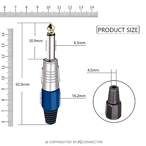 Prise jack 6.35mm mâle mono stéréo à souder pour assemblage câble microphone - 5