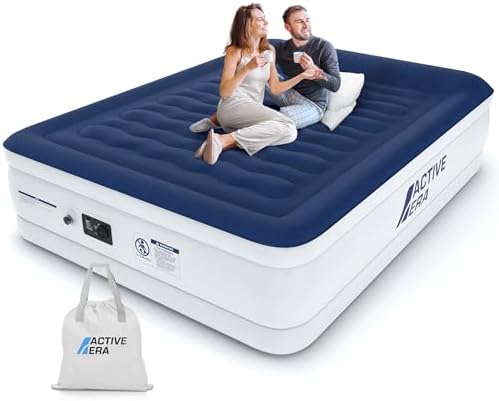 Active Era Double Inflatable Mattress 150 x 200 x 36.5 cm. Raised Double Inflatable Bed, Integrated Electric Pump, Raised Cushion and Structured I-Beam Technology