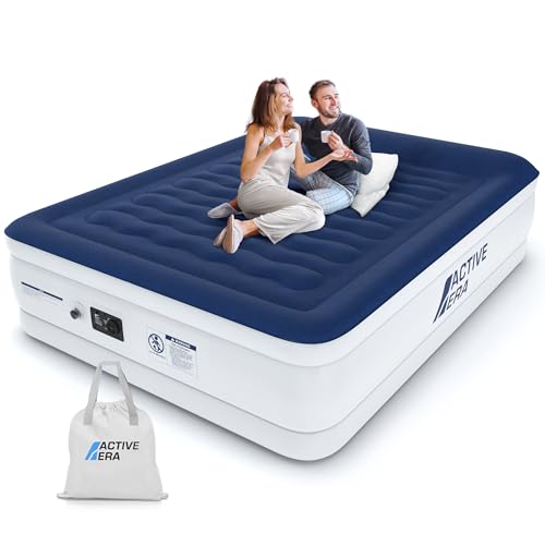 Active Era Luxus Luftbett 2 Personen, Luftmatratze selbstaufblasend mit eingebauter elektrischer Pumpe & integriertem Kissen, Aufblasbare Matratze für Camping & Gästebett – 203 x 152 x 56cm